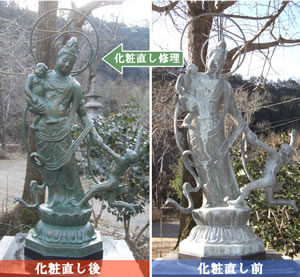 慈母観音像青銅仏像の化粧直し修理
